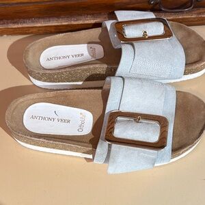 Anthony Veer Women's Suede Buckle Sandals - Light Blue size 7